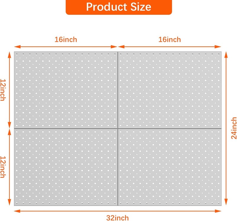 TORACK 4Pcs 12"x16" Metal Pegboard Panels for Garage, Workbench, Shop, Shed Tool Organizer Peg Board with 1/8" & 1/4" Holes, Modular Wall-Mounted Pegboard for Pegboard Hooks (Grey) - Image 3